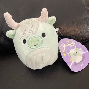 NWT Squishmallow 4.5” IVER The Mint Green Highland Cow 4-5” Fuzzy Belly Easter